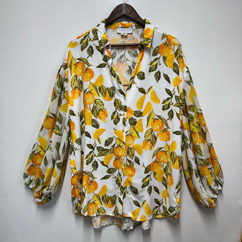 Never Fully Dressed Lemon Print Blouse Women’s US 10 Viscose Coastal Cottagecore